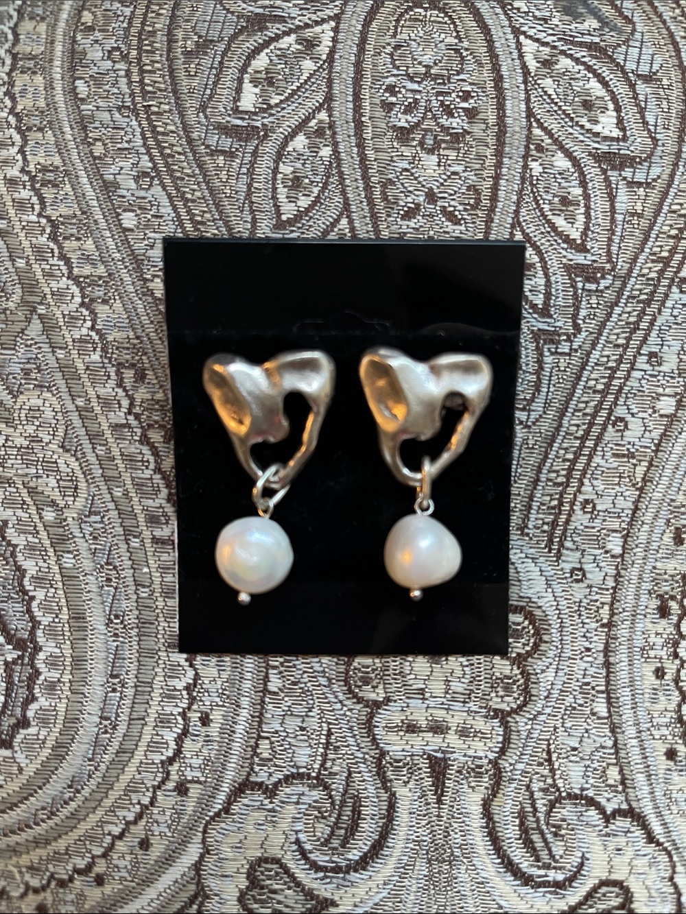 Silver Plated Heart Drop Earrings with White Pearl Accent